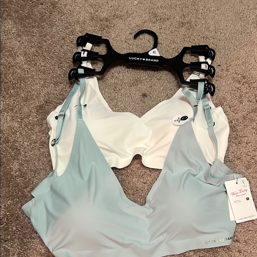 Lucky Brand White and Blue Everyday Comfort Bras